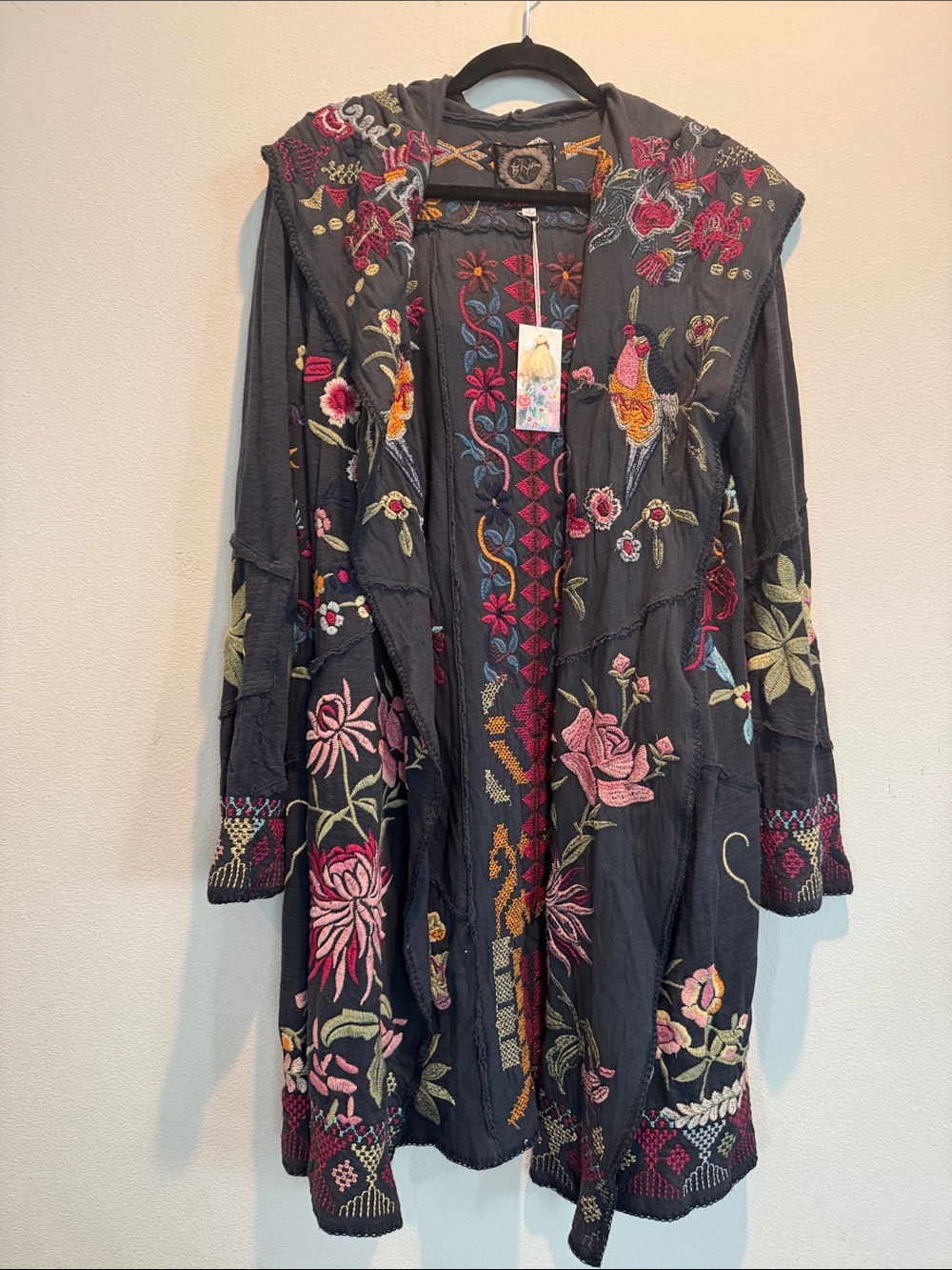 Johnny Was NWT Embroidered Boho Cardigan with Floral Details